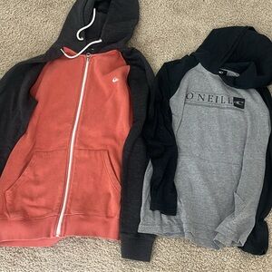 Quiksilver zip-up hoodie and O’Neill hooded long sleeved shirt